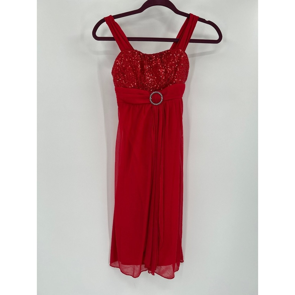 By By Girl‎ Red Girls Dress Size 14 Sequin Bodice Ruffled Waistband